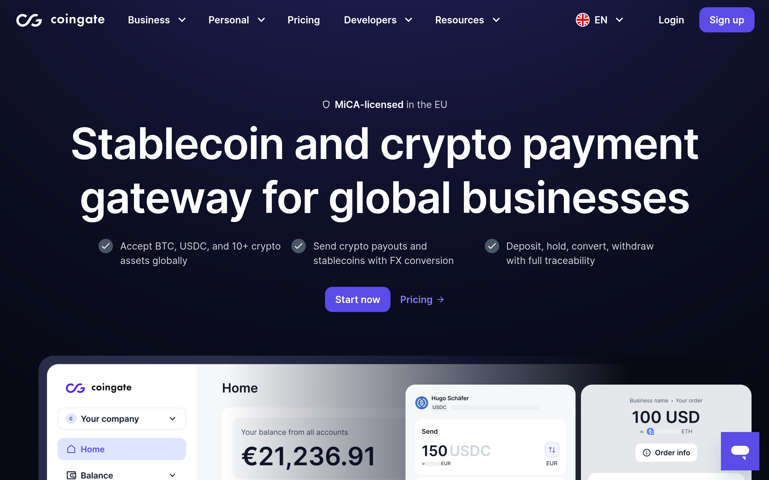 CoinGate homepage screenshot