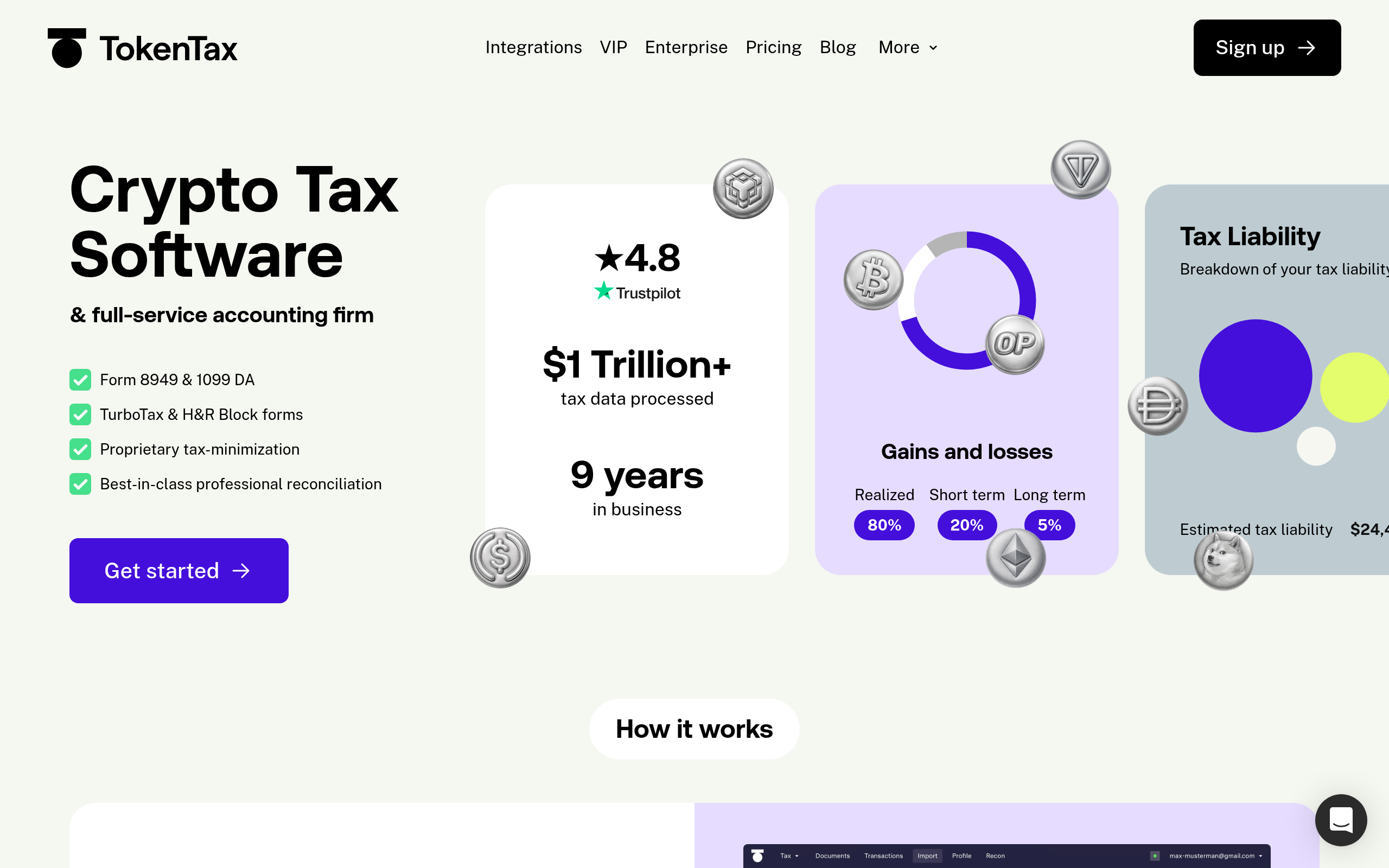 TokenTax - Crypto Tax Software platform homepage screenshot