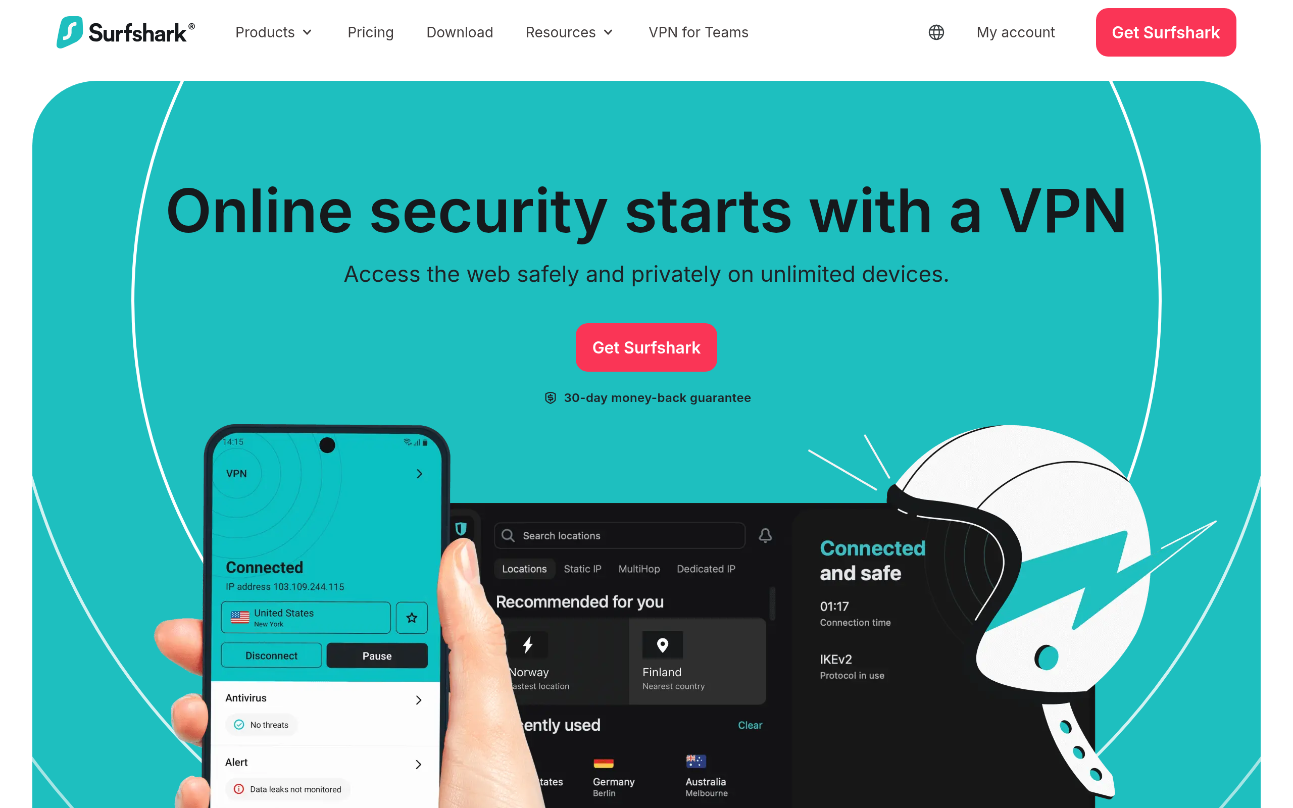 Surfshark VPN & all-in-one cybersecurity suites - Official Site homepage screenshot
